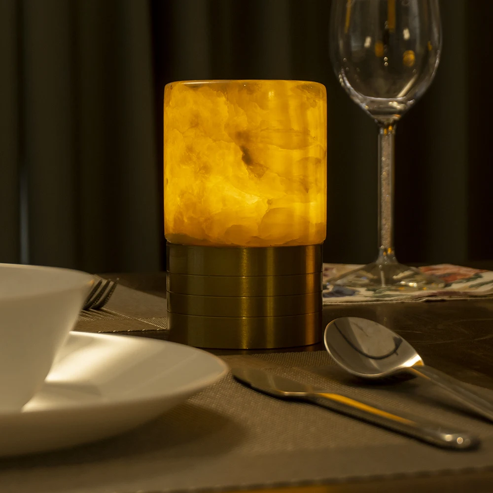 Luxury Rechargeable Cordless Post Modern Chinese Marble Table Light Decorative Table lamp for Restaurant Cafe