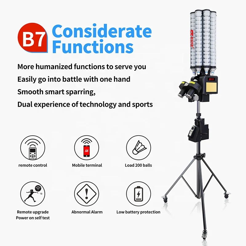 New SIBOASI B7  Automatic Badminton Training Shuttlecock Manufacturing Badminton  Feeding Machine With Battery