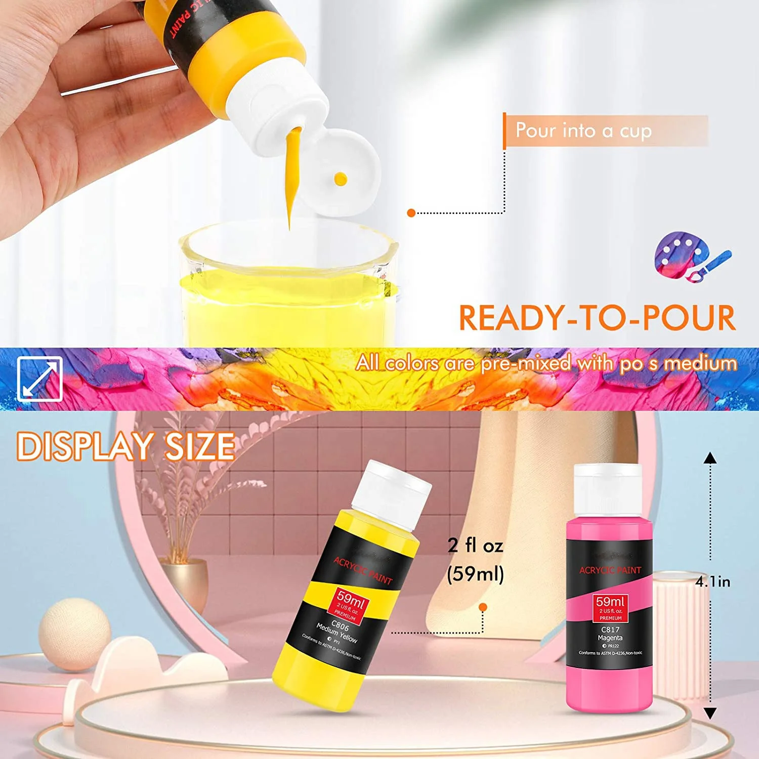 59ml Professional 24 acrylic paint colors diy acrylic kids paint sets