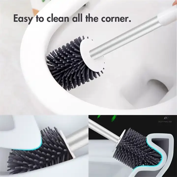 Masthome Wall-mounted Design Soft TPR Toilet Cleaning Brush  Bathroom WC Silicon Toilet Brush with Holder