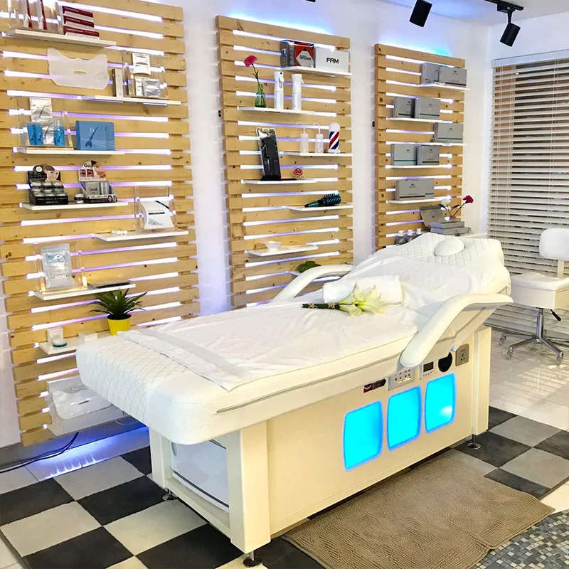 Luxury LED Electric Massage Facial Bed Adjustable Beauty Salon 2 Motors Vibration Music Heated Massage Bed
