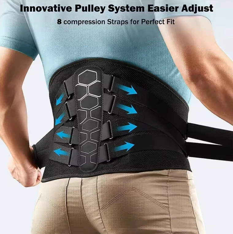 Lower Back Pain Relief  Back Brace Pulley System Lumbar Support Protection Belt Pad Breathable 3D Knit Waist Support