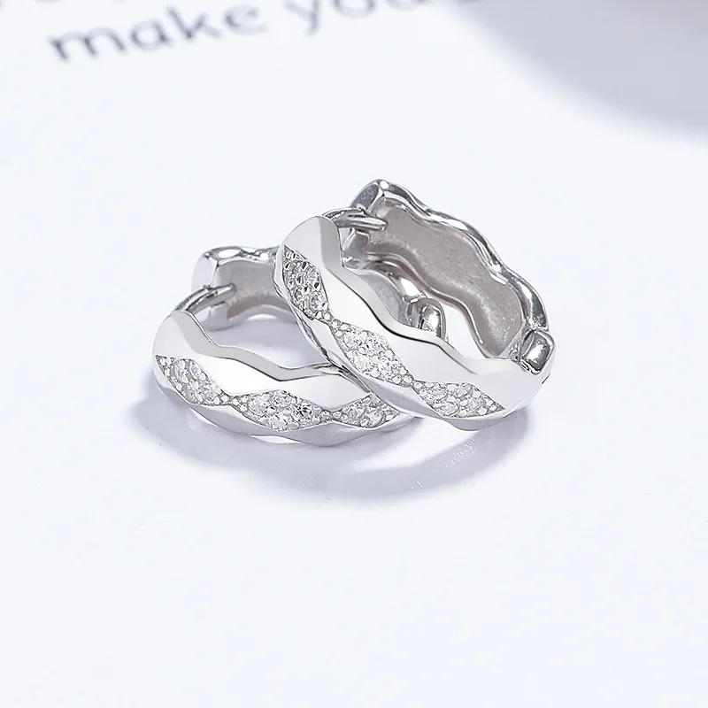 wholesale silver 925 earring women real 925 sterling silver charms small zircon silver hoop huggie earring jewelry women