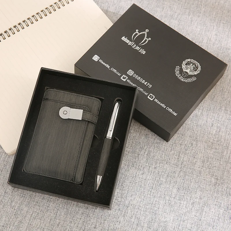 Custom logo classical wallet with pen Luxury gift set 2020