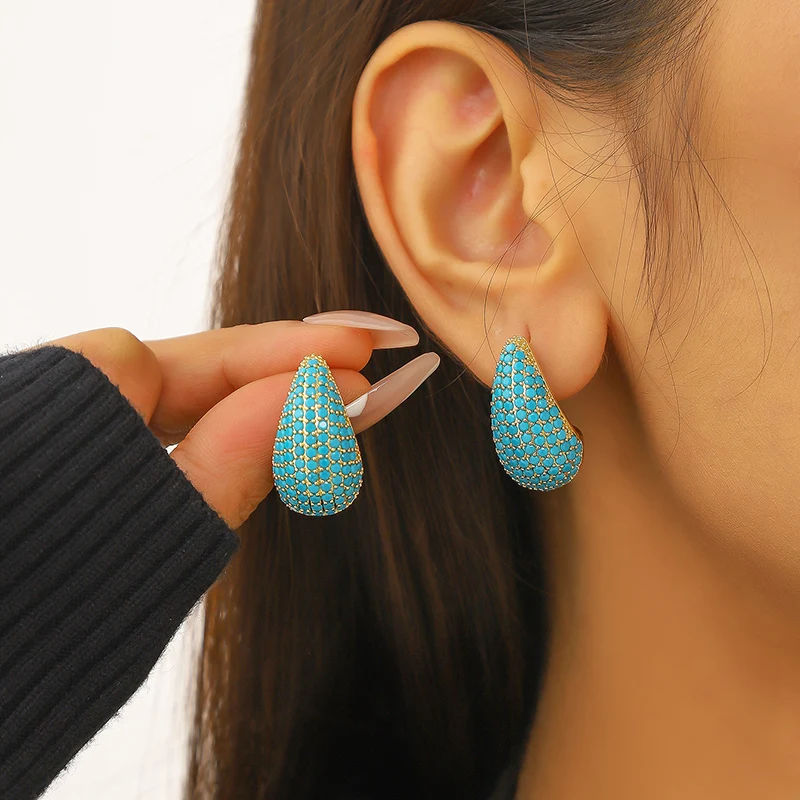 New Arrival Water Drop Earrings Cubic Zirconia Fashion Jewelry Silver Plated Simple Geometric Chunky Stud Earrings