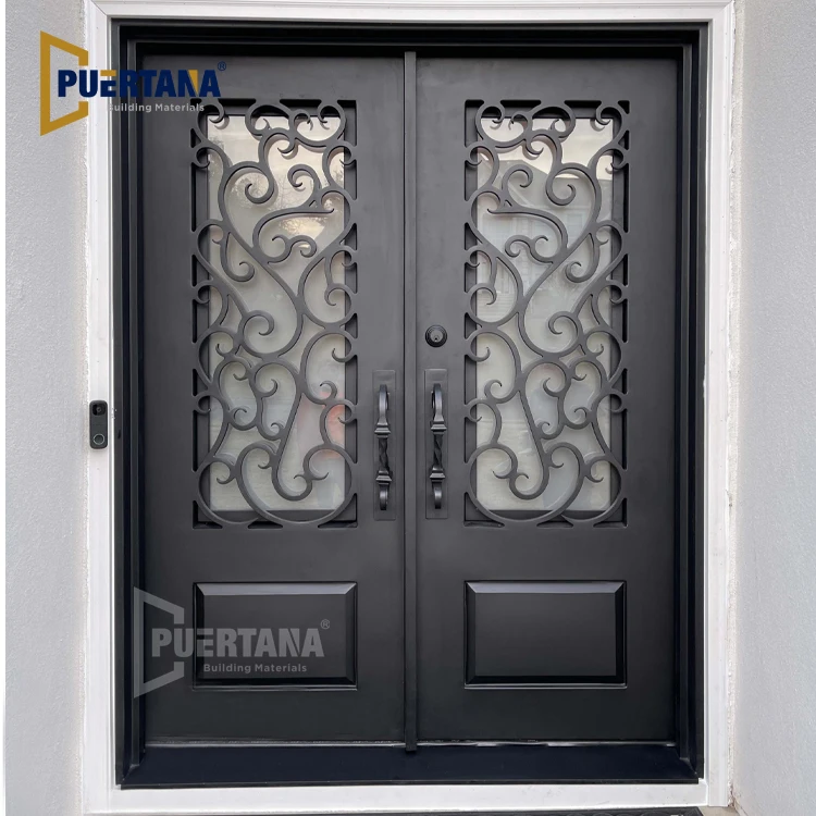 Modern Custom Wrought Iron Prehung Front Entry Door Main Entrance