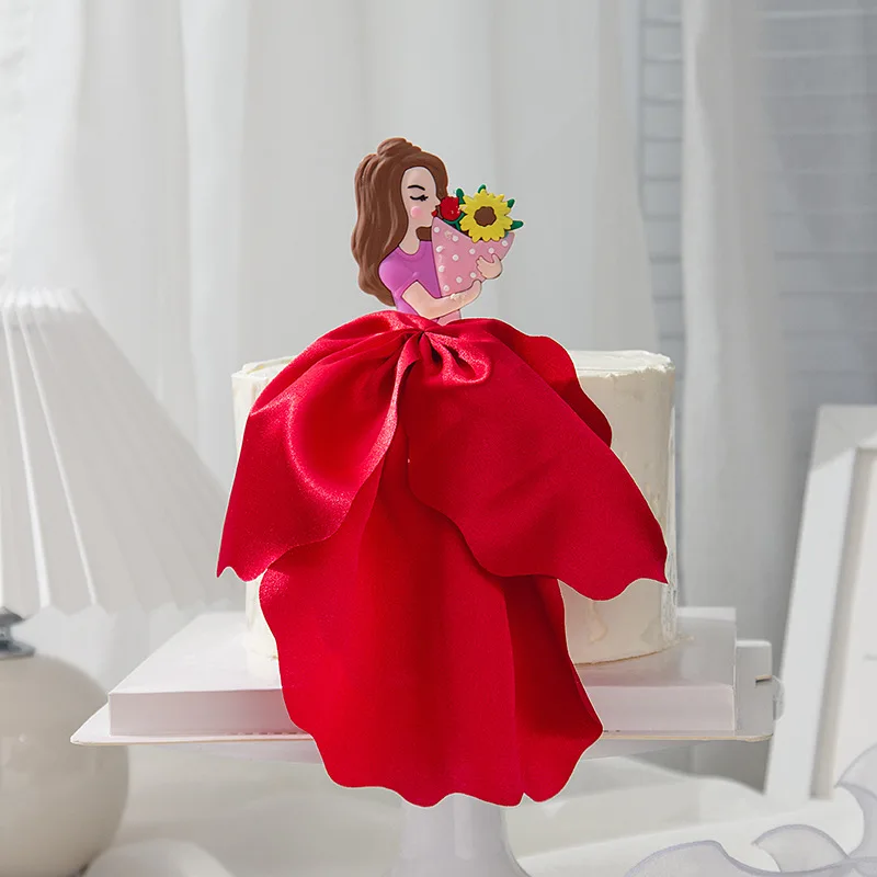 New Back Silk Gauze Skirt Happy Mothers Day Cake Topper Girl Birthday Cake Decoration Party Supplies Cake Decorating Tools