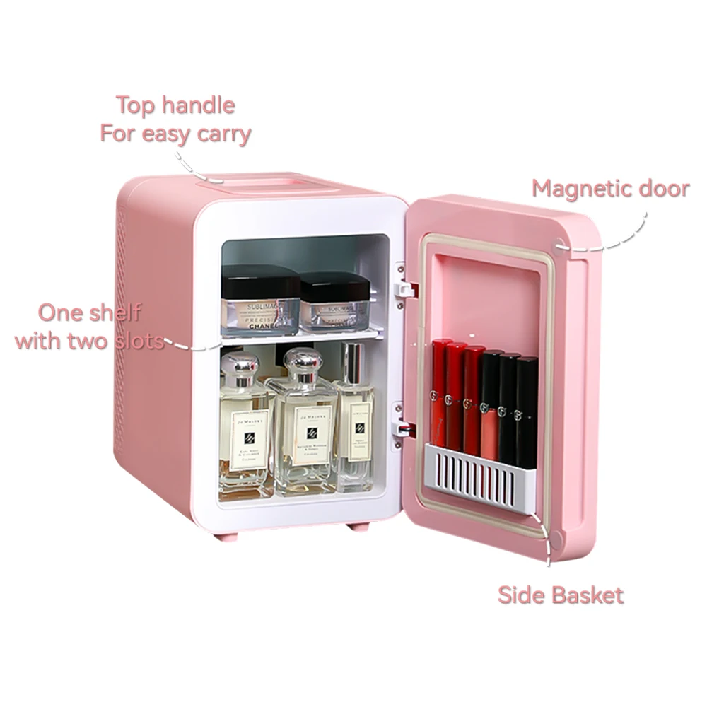 Mini Fridge Led Lighted Mirror Glass Cool and Warm Portable 4l for Bedroom Office Home