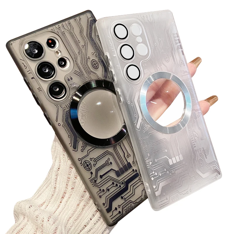 Luxury Matte Transparent Circuit Texture Phone Case For Samsung Galaxy S23 Ultra S22 Plus S22Ultra For Magnetic Soft TPU Bag