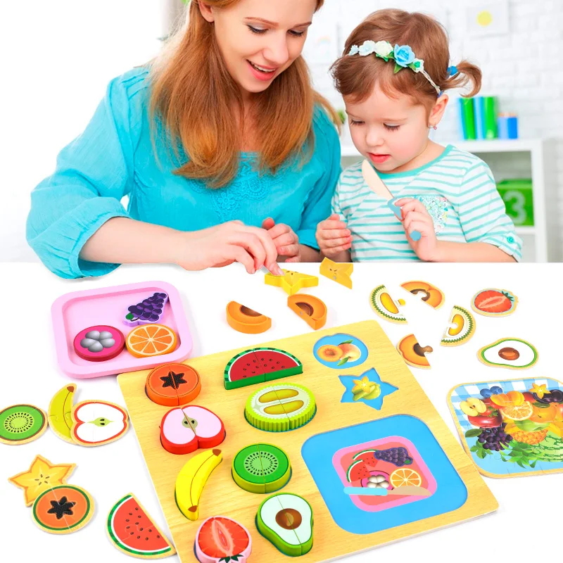 Whole Sale Magnetic Wooden Fruit Pretend Play Kitchen Cutting Toy For Kids