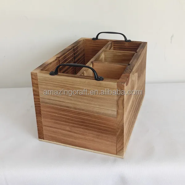 Wooden Caddy Tool Box with Compartments Customized Sizes Solid Wood
