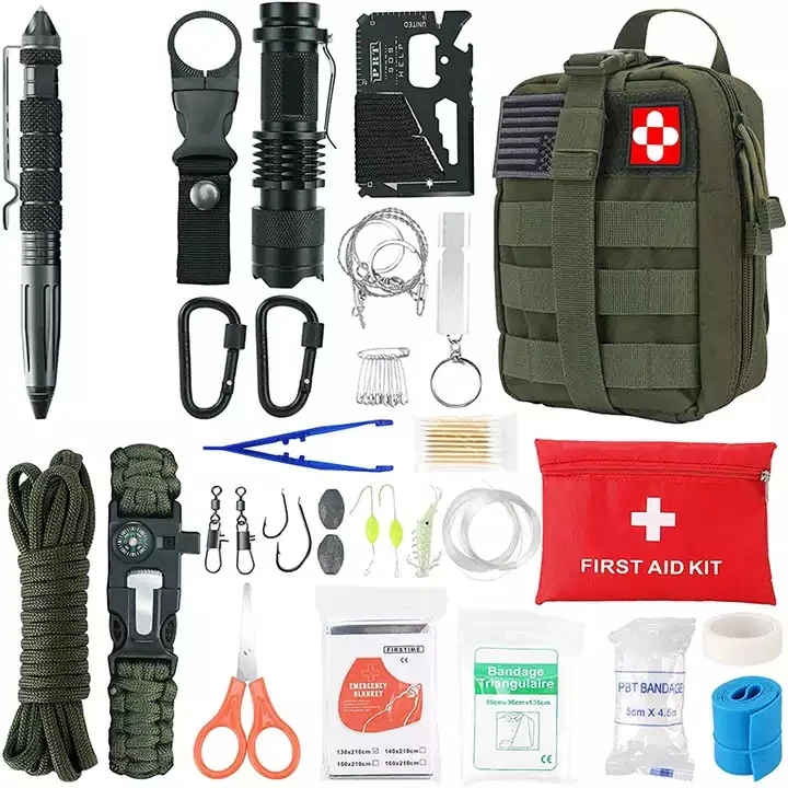 Outdoor Adventure Camping Hiking Hunting Camping Gear Equipment Multifunctional Survival Kit with First Aid Kit