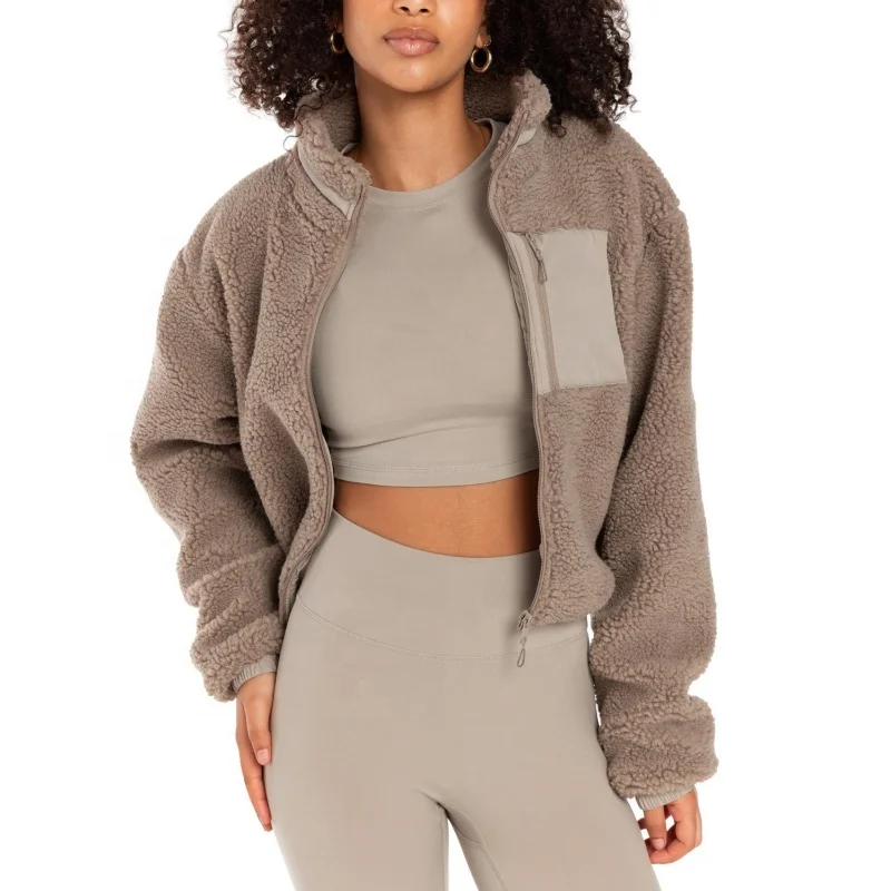 Wholesale Custom Factory Oversize Unisex Jackets Women Outwear Crop Fluffy Sherpa fleece Jackets
