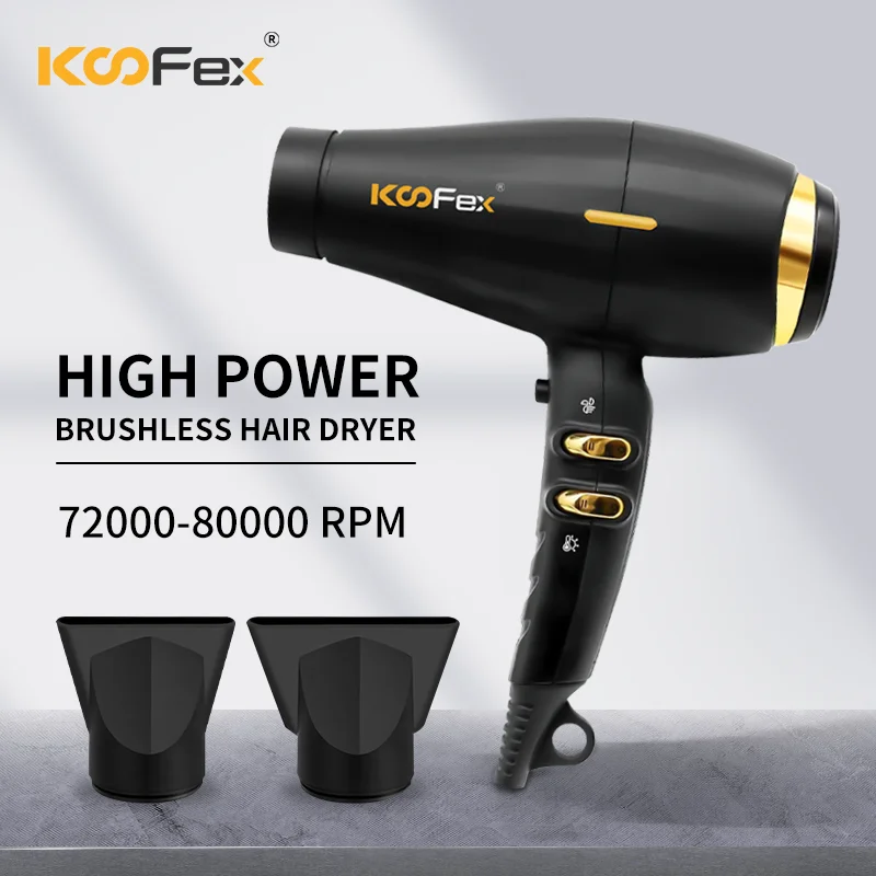 KooFex 2600W High Power BLDC Hair Dryer Salon Brushless Motor Hair Dryer 80000 Rpm Professional Blow Dryer