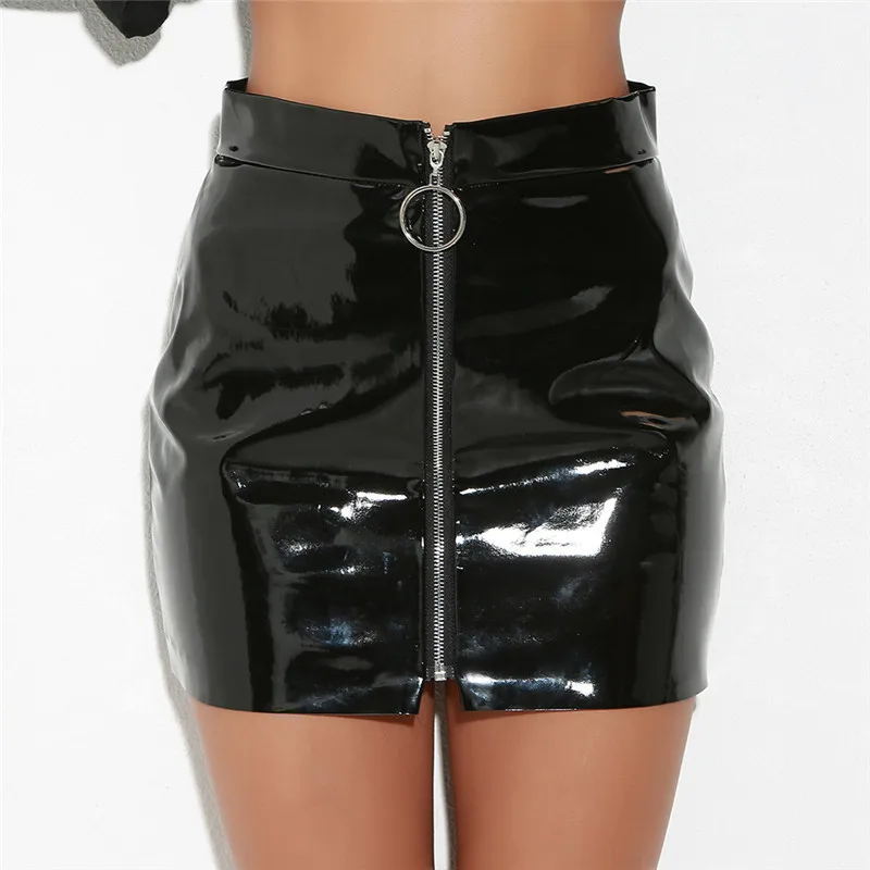 2024 Europe winter fashion sexy shining black white PU leather skirt