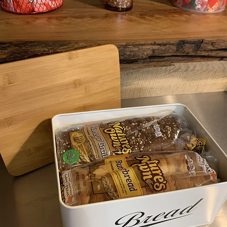 Modern Metal Bread Box with Bamboo Lid, Bread Storage, Bread Container for Kitchen Counter