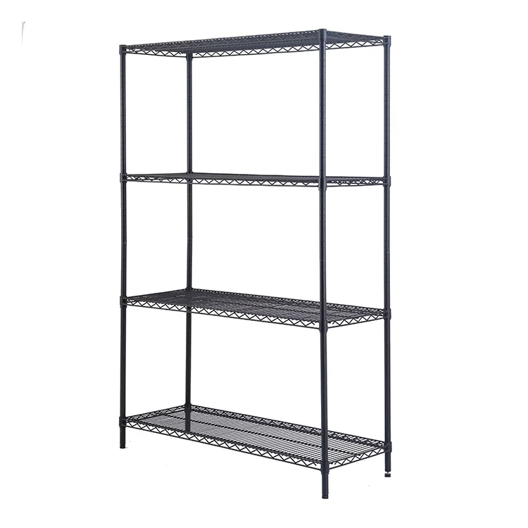 AMJ High Quality 4 Tiers Powder Coated Metal Storage Black Nsf Approval Wire Shelving Rack