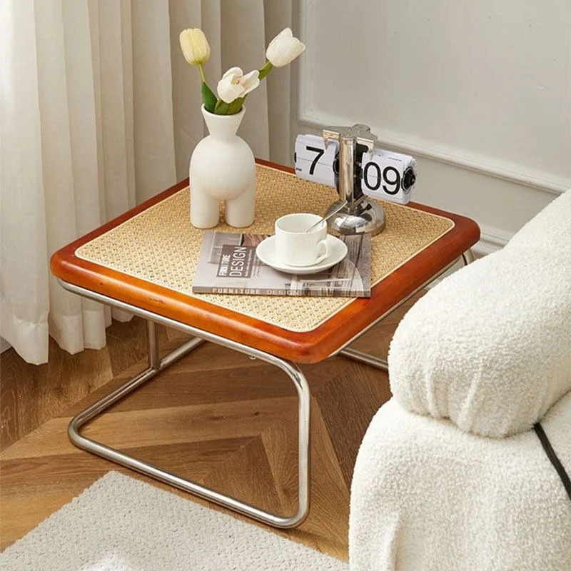 WISEMAX FURNITURE Wholesale living room furniture sofa side table square wood base combine rattan coffee table for home hotel