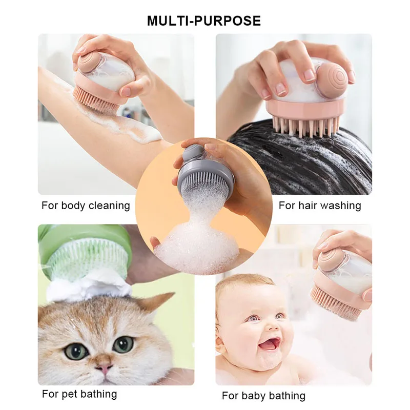 Fillable Shampoo Brush Body Scrubber with Soap Dispenser Soft Silicone Exfoliating Massage Shower Brushes for Baby Pet Adults