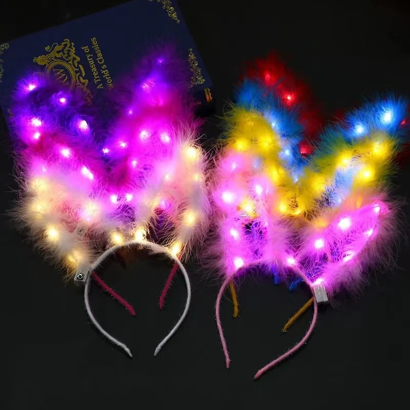 Wholesale LED Cat Ear Flower Crown Glow Headband LED Light Up Flashing Glow Hairbands Women Girls Costume Headband