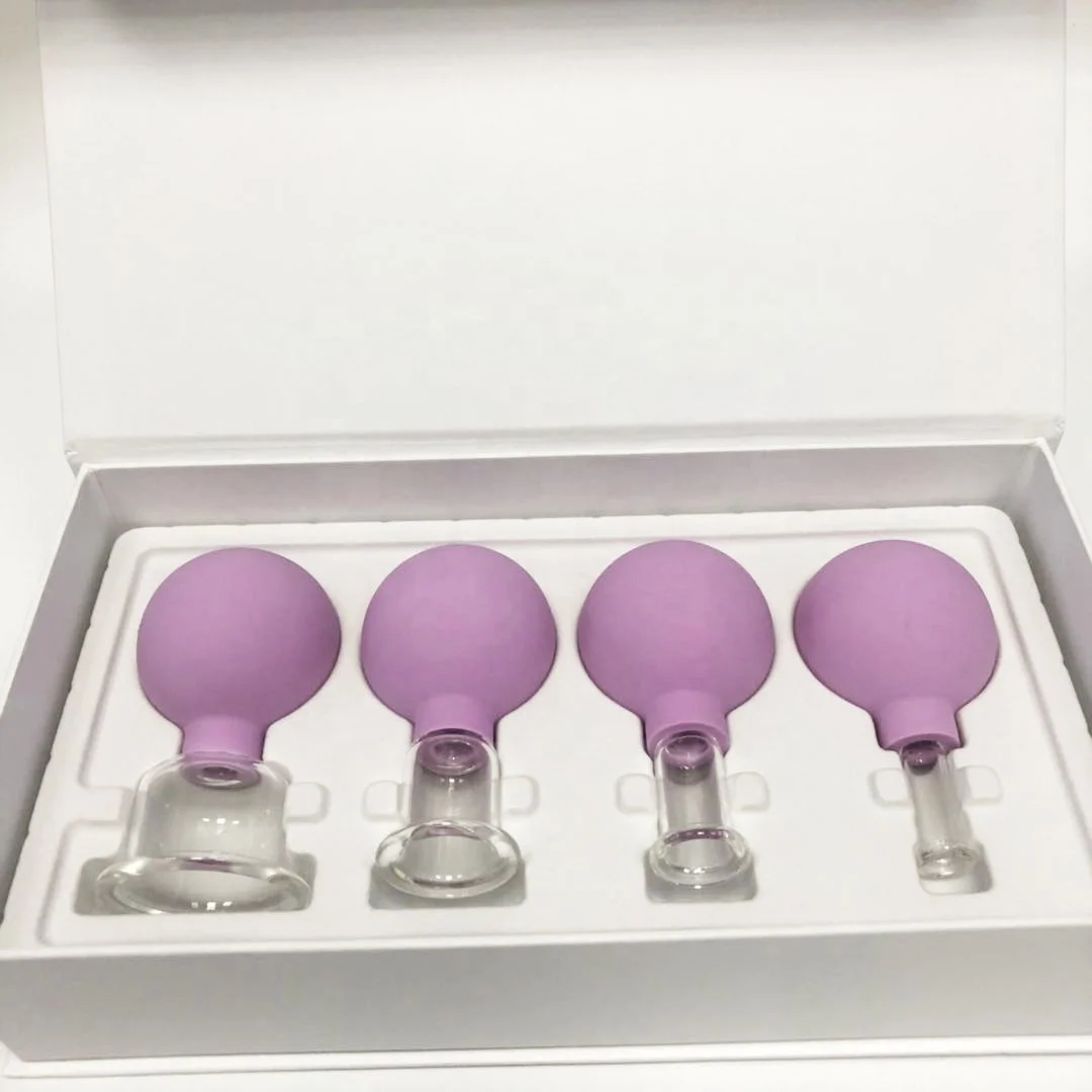 4pcs Gift Box Health Massage Vacuum Cupping Cups Set Silicon Head Glass Anti Cellulite Massage Chinese Therapy Face Cupping Cans