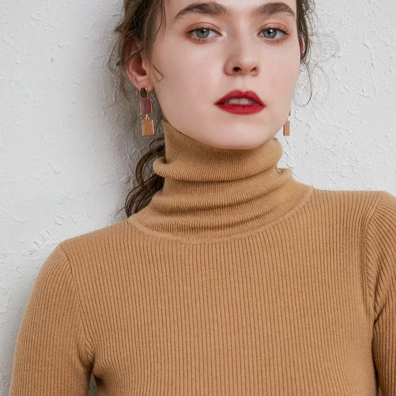 Топ Мода Custom женское платье с длинным рукавом с высоким, плотно облегающим шею воротником для женщин с высоким воротом, женские, для девочек, вязаный пуловер, свитер