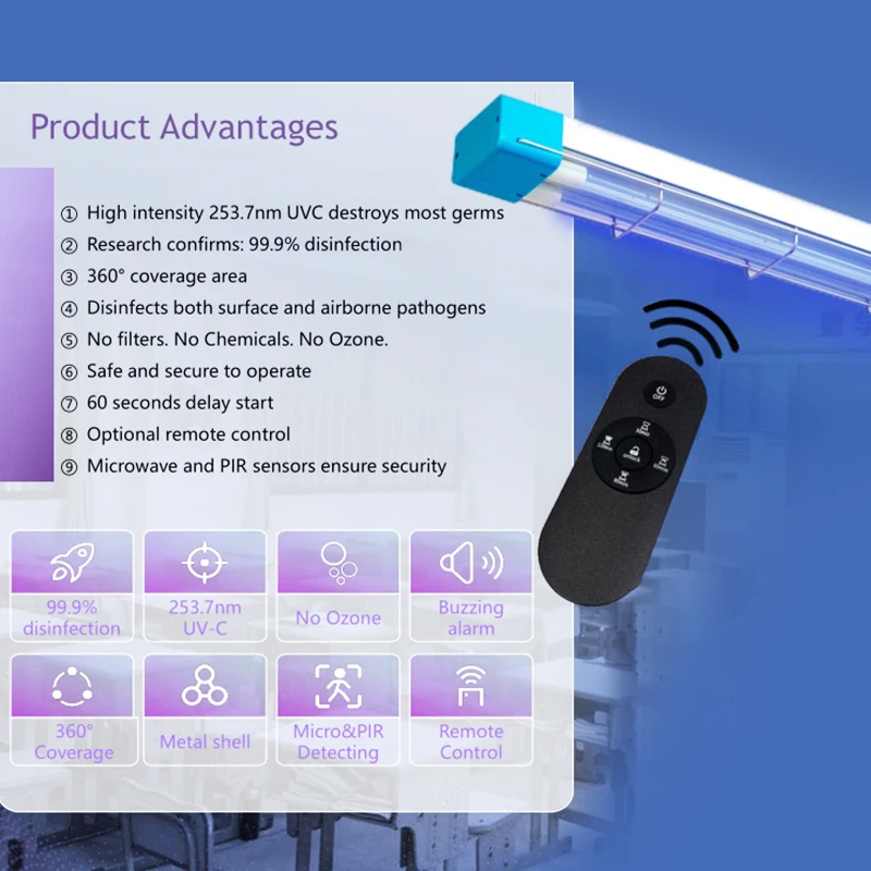 OEM smart Disinfection lamp 254nm UVC Disinfection Ceiling Light for school hospital Intelligent UVC sterilizing lamp