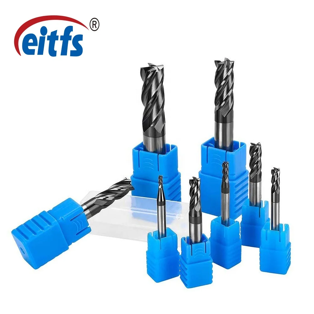 Eitfs HRC65 4 Flute CNC Lathe Carbide Flat Square End Mill for Face Milling and Side Milling