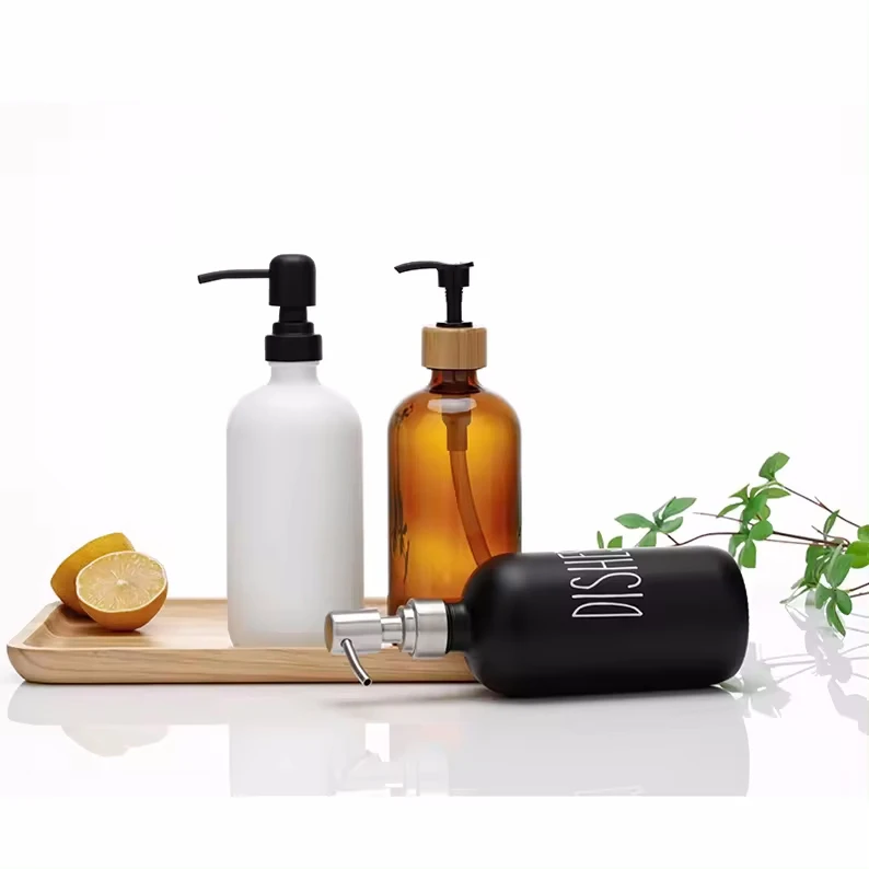 Wholesale 250ml 500ml Boston Round Hand Shampoo Bath Lotion Dispenser Glass Pump Bottle with Pump