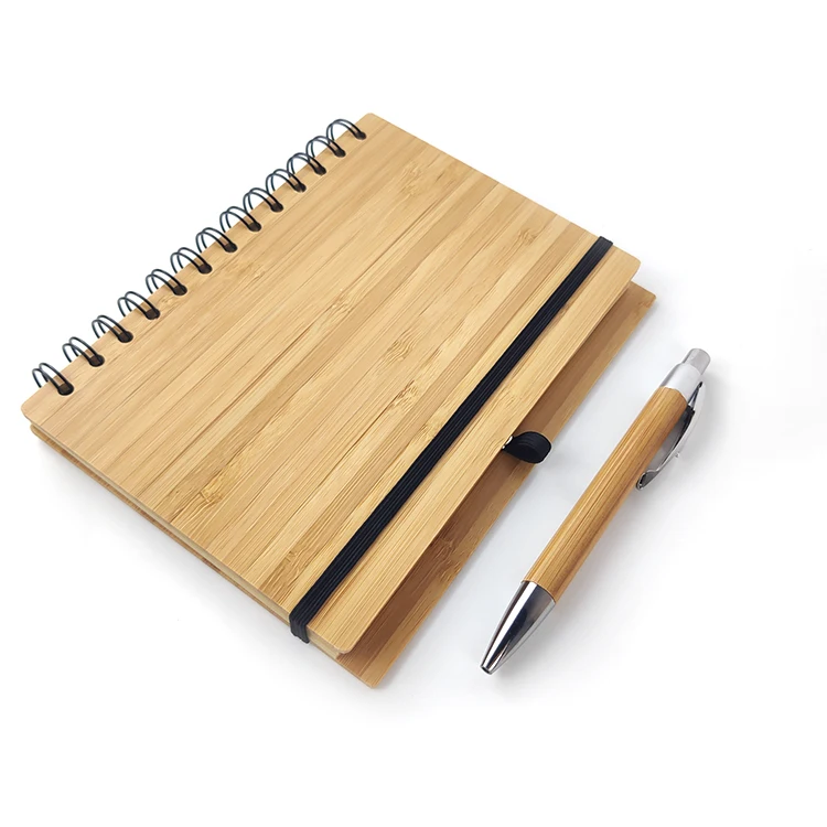 
OEM Custom Eco Friendly Spiral Bamboo Notebook With Pen 