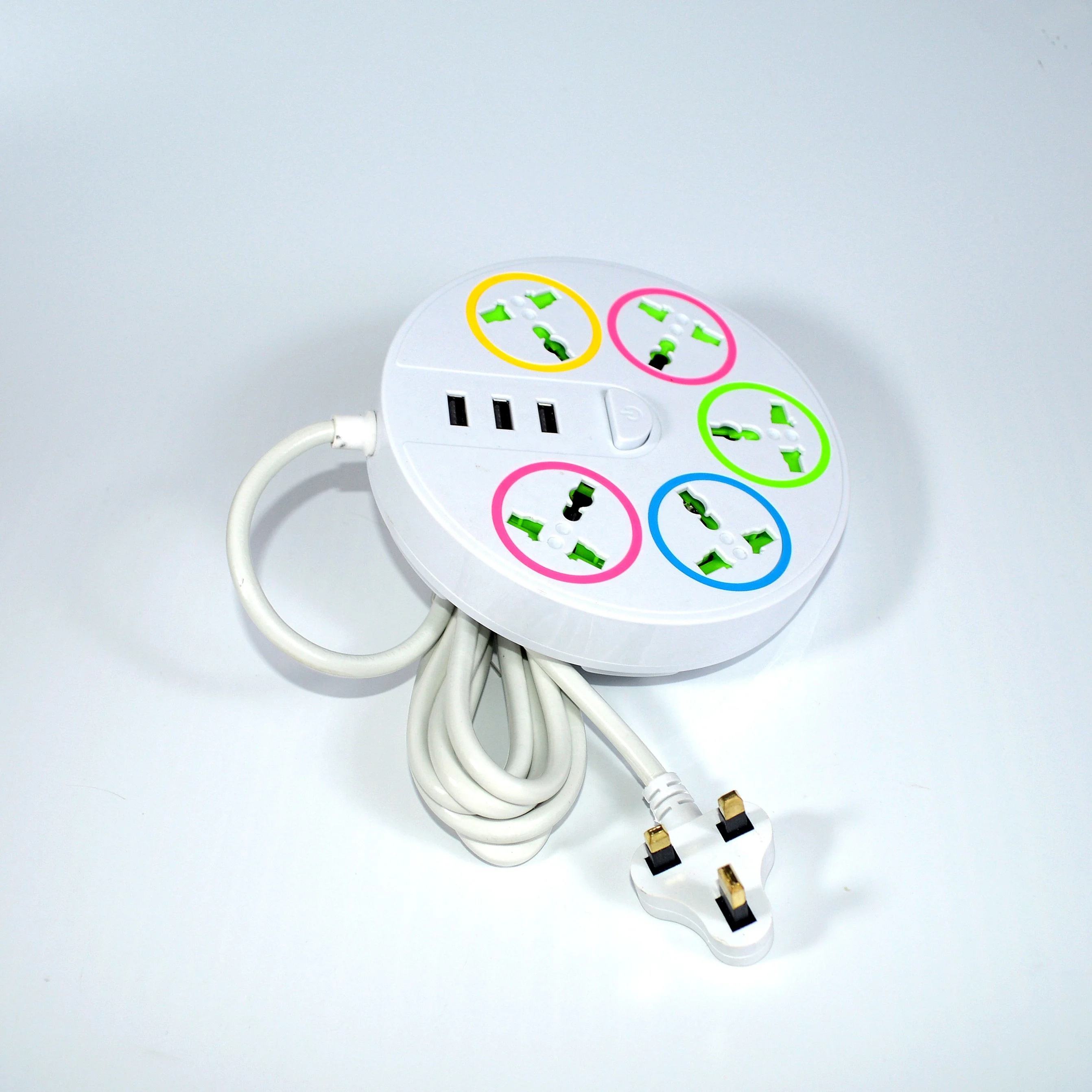 USB controlled power socket with switch tabletop extension socket round shape strip