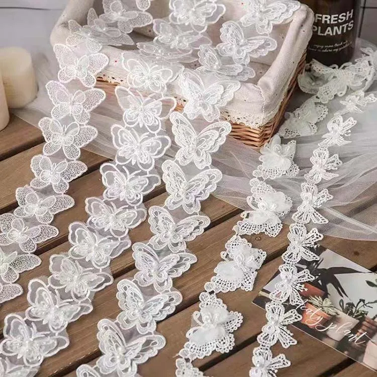 Хлопковая Свадебная Цветочная вышитая 3d-бисером кружевная ткань для изготовления платья гипюровая тесьма вязания