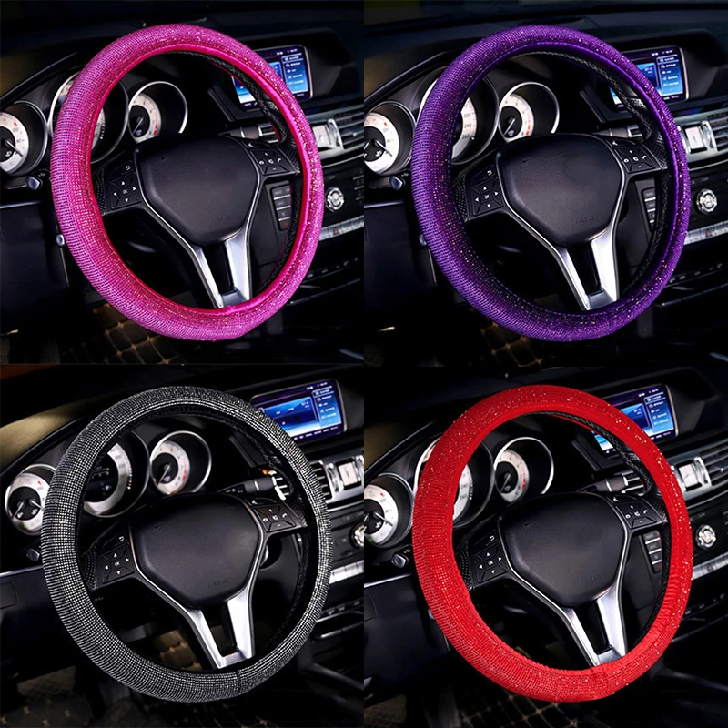 
Luxury Crystal Purple Red Pink Car Steering Wheel Covers Women Girls Diamante Rhinestone Car Covered Steering-Wheel Accessories 