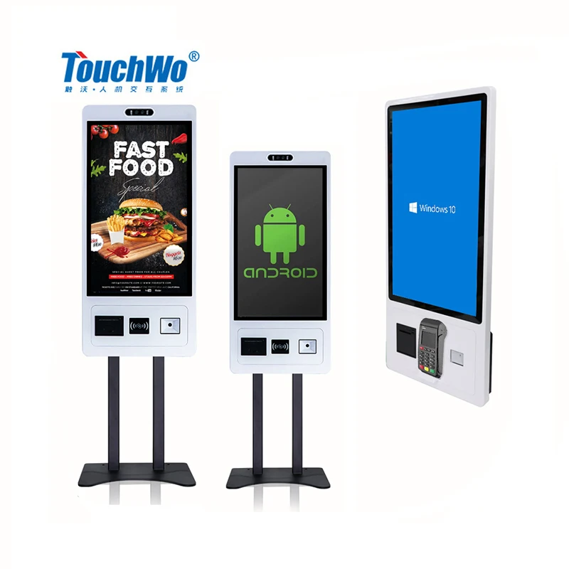 Touchwo multitouch self-order kiosk wall mount lcd touch screen self payment kiosk with printer scanner and camera