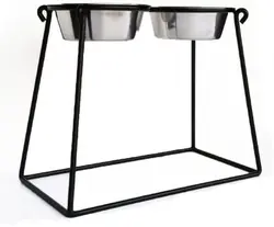 Double Dinner Pet Set With Wire Stand & 2 Bowls Stainless Steel Double Dinner Pet Bowl with Wire Stand Wholesale