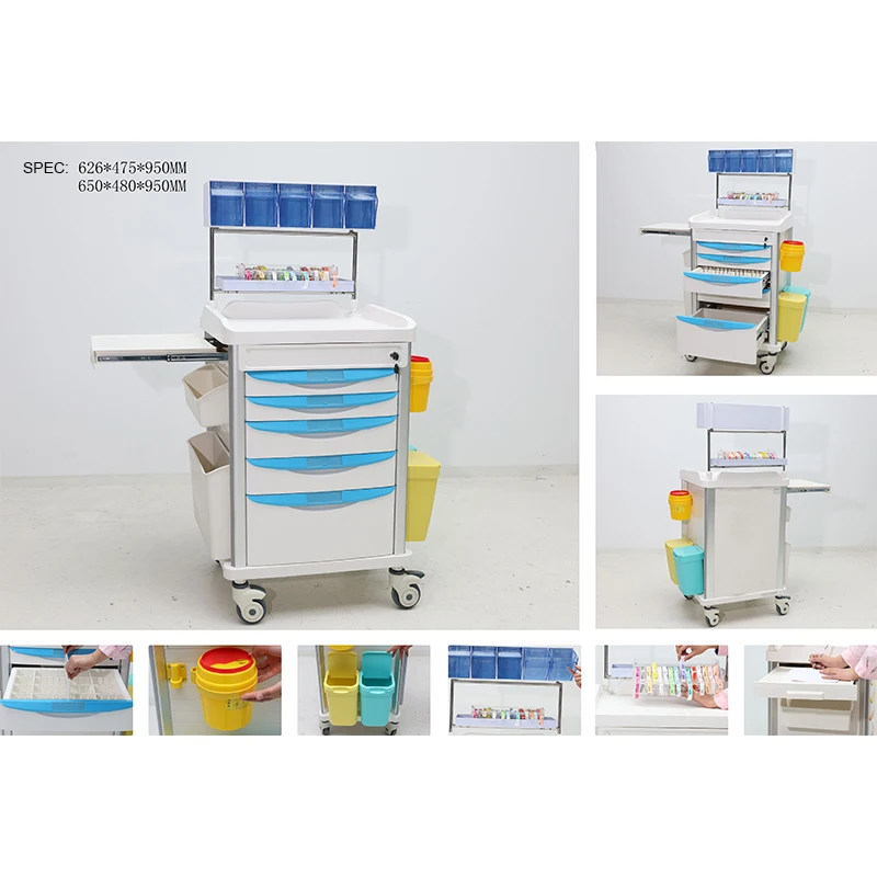 3-Year Warranty ABS Plastic Medical Trolley Hospitals Clinics Stainless Steel Emergency Crash Cart Anesthesia Medicine Storage
