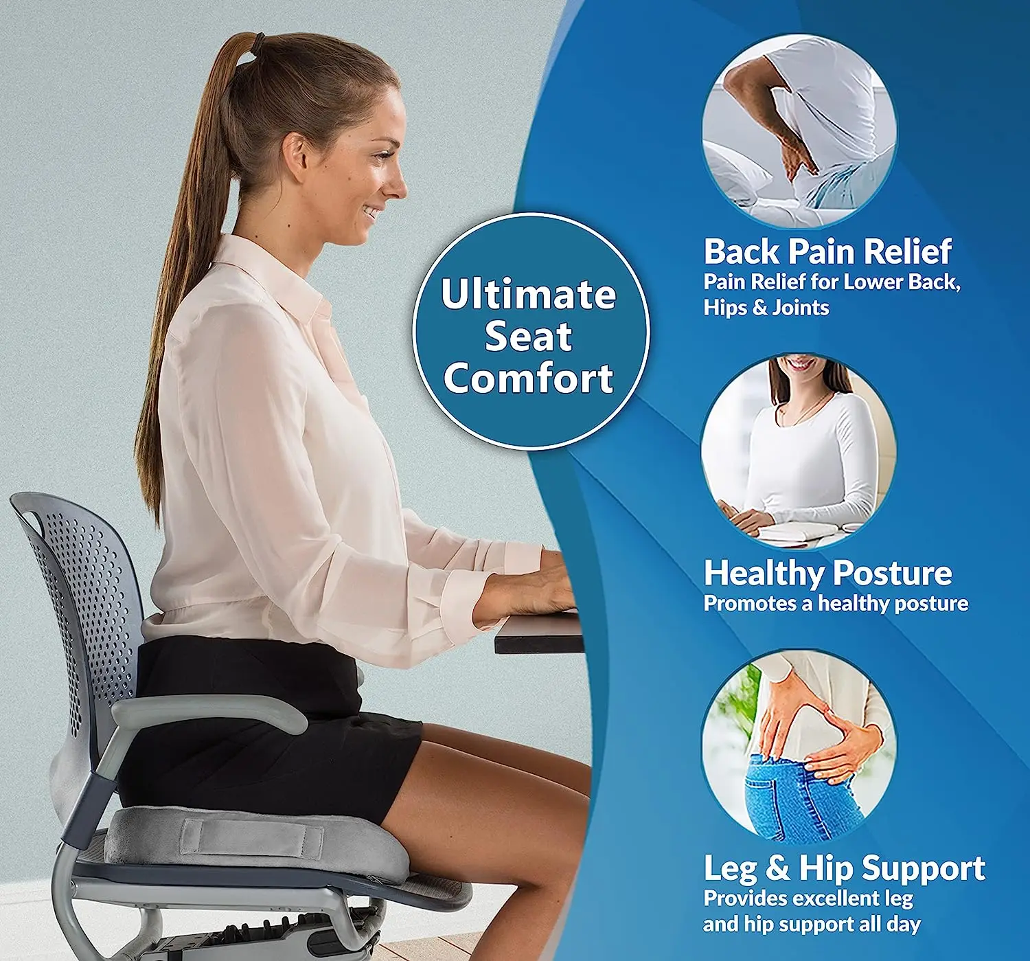 Gel Enhanced Seat Cushion Non-Slip Orthopedic Gel & Memory Foam Cushion for Tailbone Pain - Office Chair Car Seat Cushion
