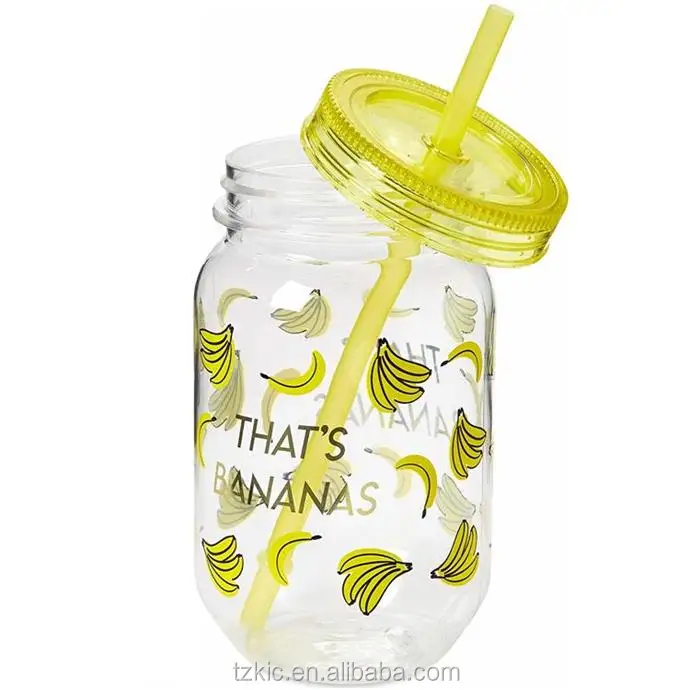 Plastic To Go Mason Jar with Lid and Straw Perfect as Party Cups, Kids Travel Cups
