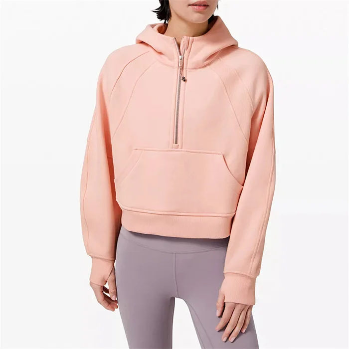 hot sale custom logo cotton crop hoodies women clothing women streetwear casual hoodies with half zip women gym hoodies