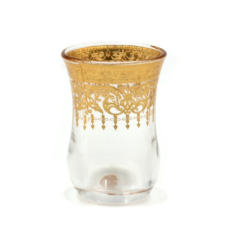 golden color 6 cups set 70ml without handle arab tea coffee cup yiwu wholesale clear turkey glass cup set