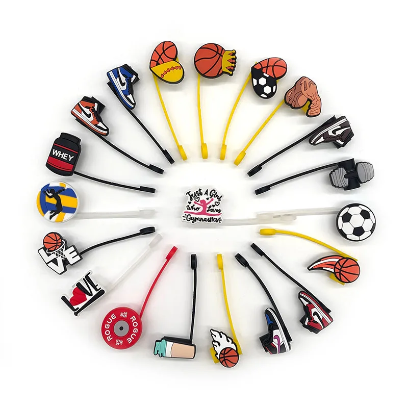 Hot Selling 8mm soft silicone straw topper cover popular yellow series anime flower sport drinking cat summer straw toppers