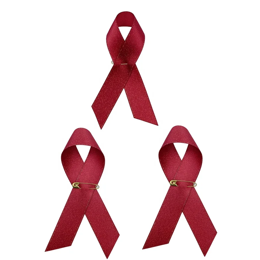 E-Magic Factory Wholesale Red Awareness Ribbon Pins Red Ribbon Lapel Pin to Raise Awareness of HIV/AIDS