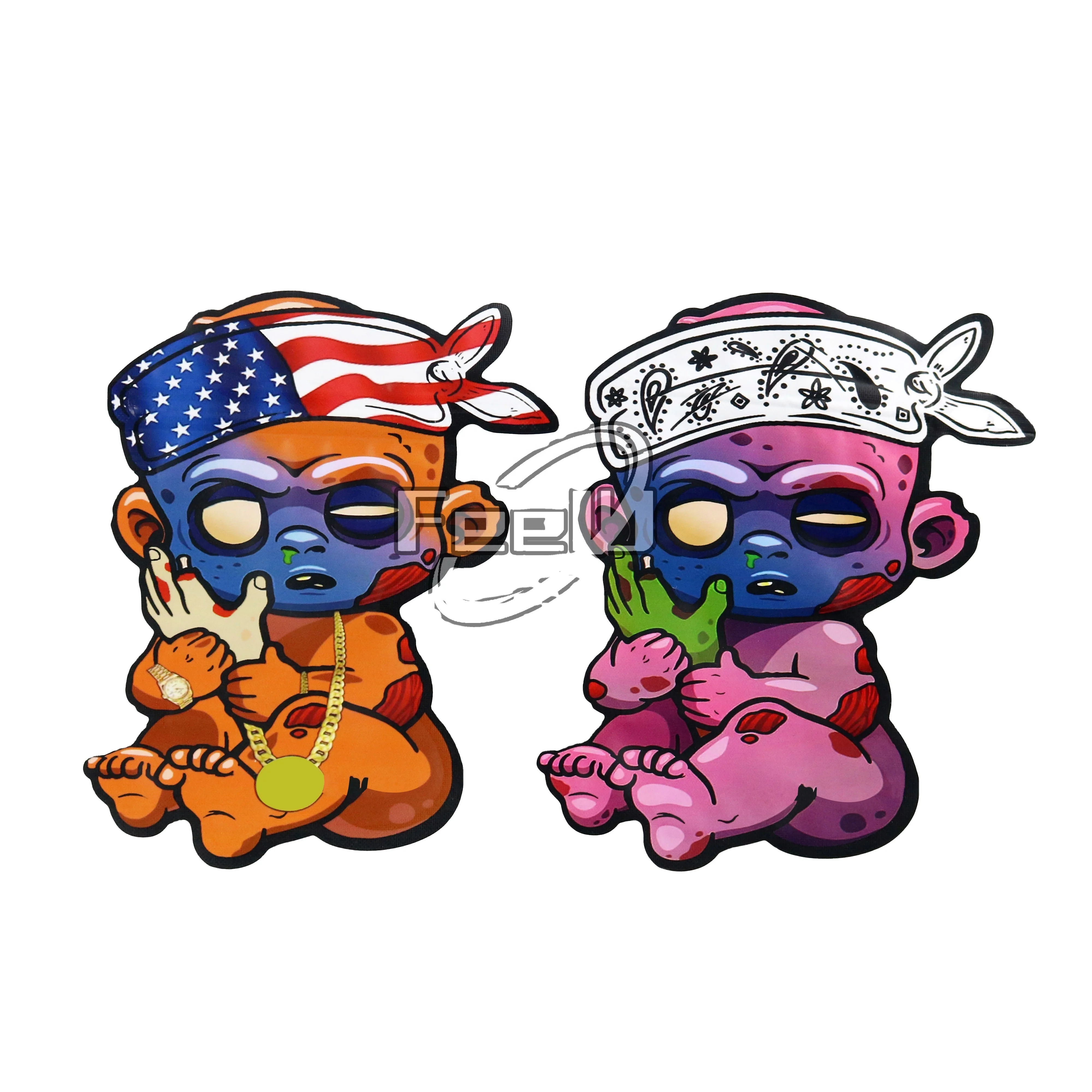 Custom Mylar Bag Resealable Hot Seal Packaging Ziplock Holographic Smell Proof 35 Die Cut Baggies Zipper Smell Proof Mylar Bags