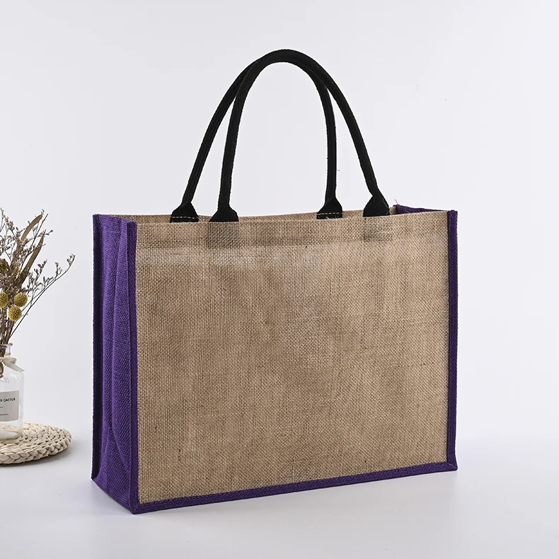 Customized Printed logo Jumbo Burlap Handbag Eco Reusable Shopping Jute Tote Bag
