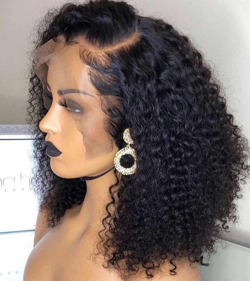 Cheap Kinky Curly Short Bob Human Hair Wig Hd Full Transparent Lace Front Wig Raw Brazilian Virgin Human Hair For Black Women