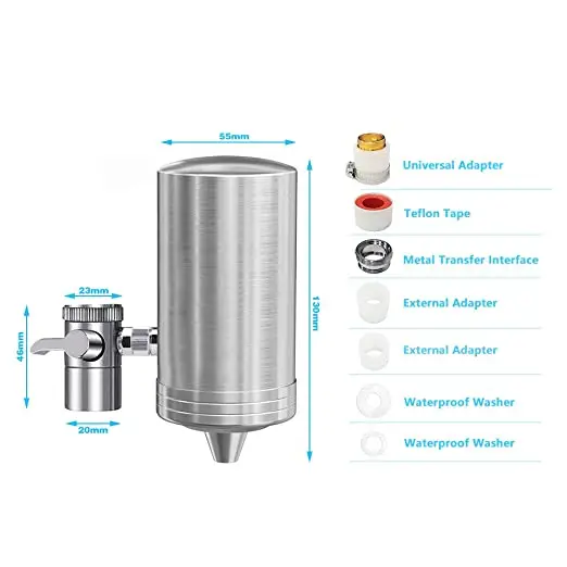 304 stainless steel faucet water purifier with ceramic filter cartridge, can remove sand, silt, rust, red worms, etc.