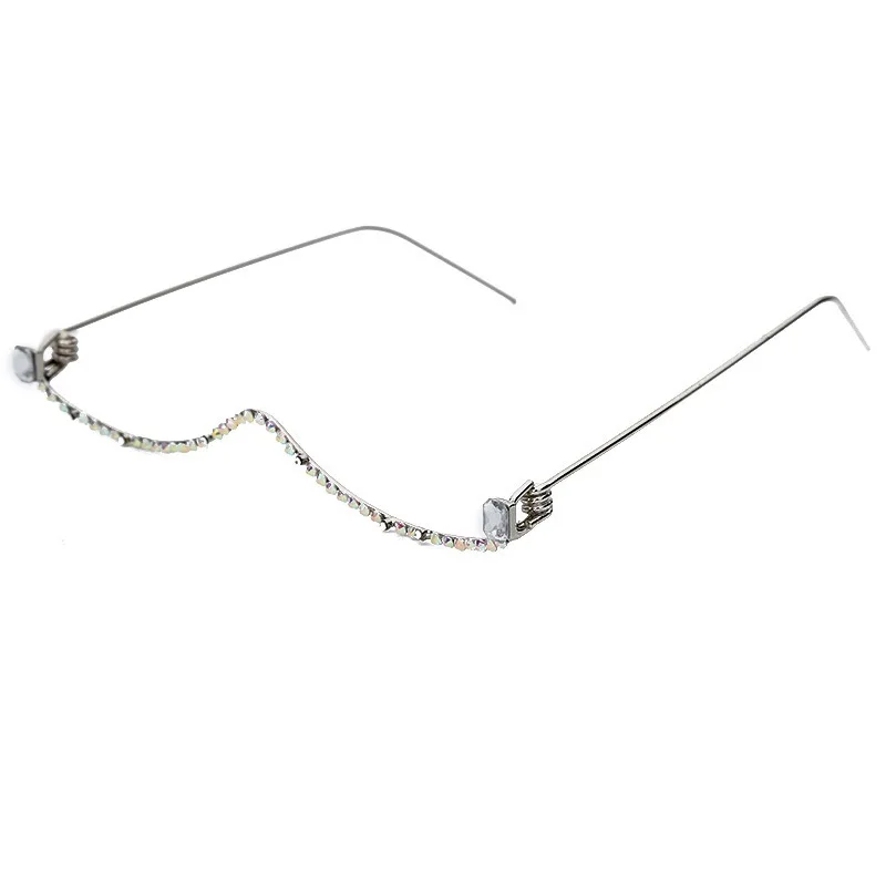 Hot selling wholesale brand designer small metal half frame without lens crystal rhinestone diamond decoration glasses frame