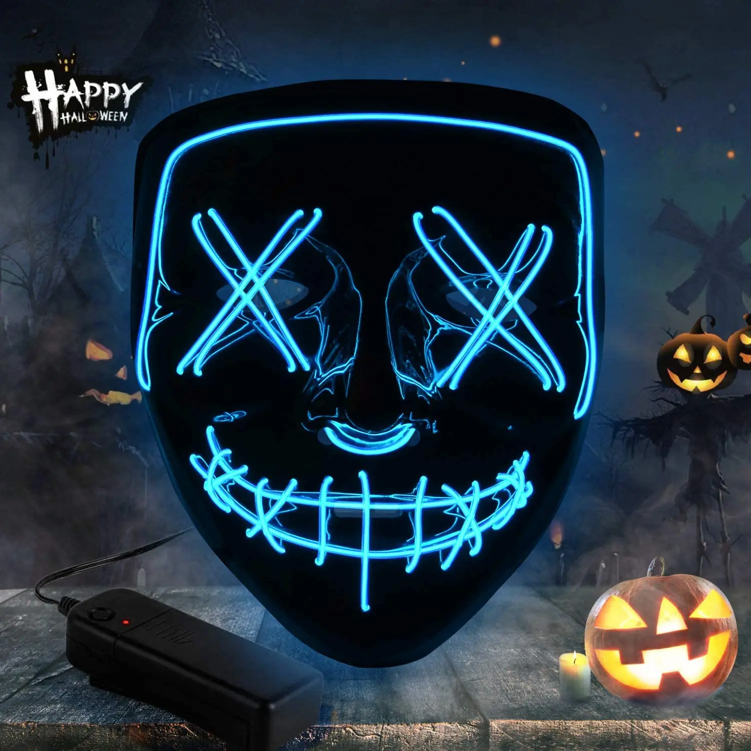 New Design Mask Halloween Toy Led Masquerade Electrion Party Favor Funny Halloween Joker Clown Mask Led Light Up Halloween Masks