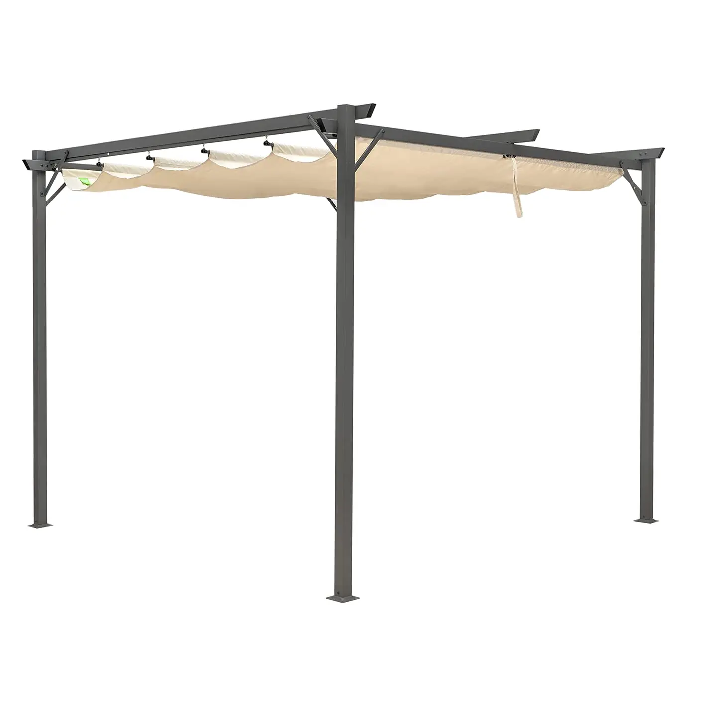 10ftx10ft Outdoor Patio Pergola Retractable Canopy Garden Grill Gazebo Grape Trellis Sun Shade Shelter Cover Beige for Backyard