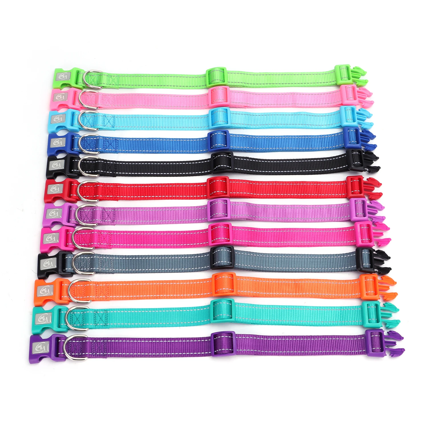 Heavy Duty 12 Colors Plain  Reflective Nylon Dog Collar For Small ,Medium,Large Dogs